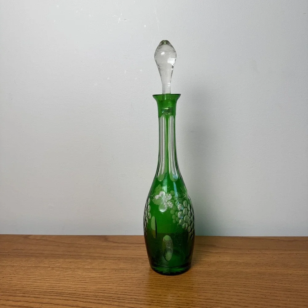 Nachtmann Traube Emerald Green Cut Glass Decanter‎ Grape Leaf Design
